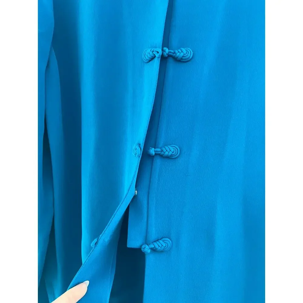 Talbots Adrianna Papell 100% Silk Cocktail Casual Pant Suit Royal Blue Sz 12 SG
